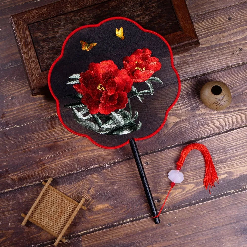 Vintage Silk Embroidery Fan | Floral Hanfu Accessory & Dance Prop