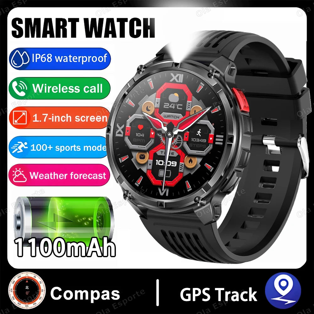 Rugged Military Smartwatch 1100mAh | Compass & Fitness Tracker
