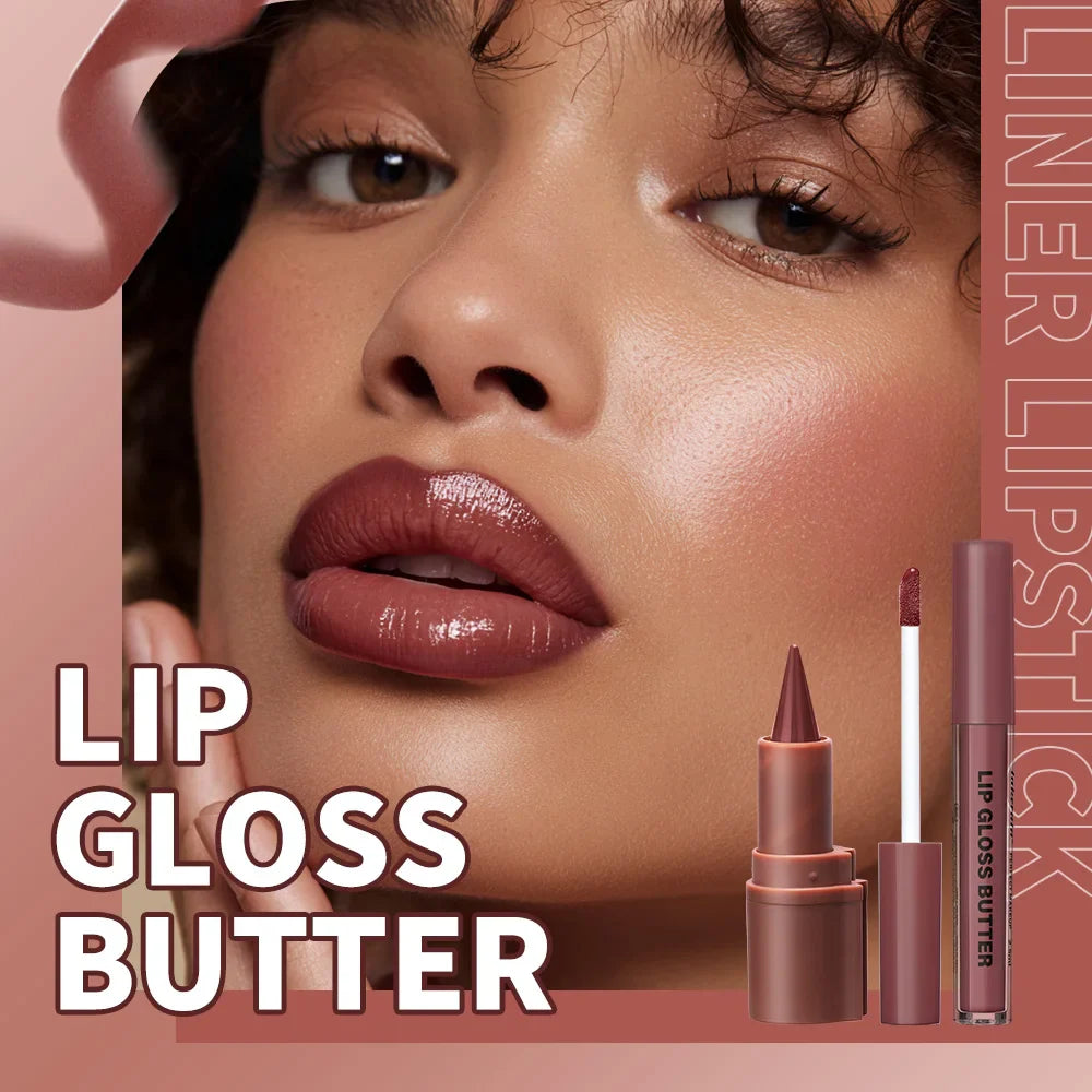 3D Lip Liner & Lip Gloss Butter Set – Hydrating Natural Finish