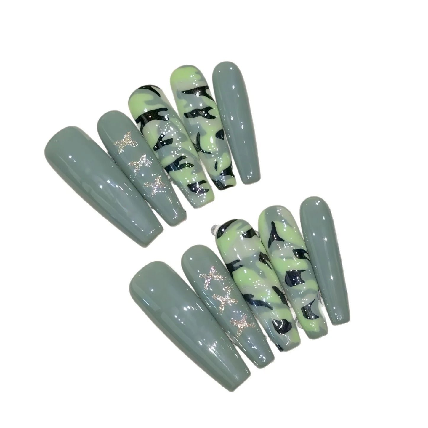 Handmade Press on Nails Spring Fresh Green Long Ballet Fake Nails for Women Wearable Detachable European False Nail Patches Peaceful Pleasures Health and Wellness
