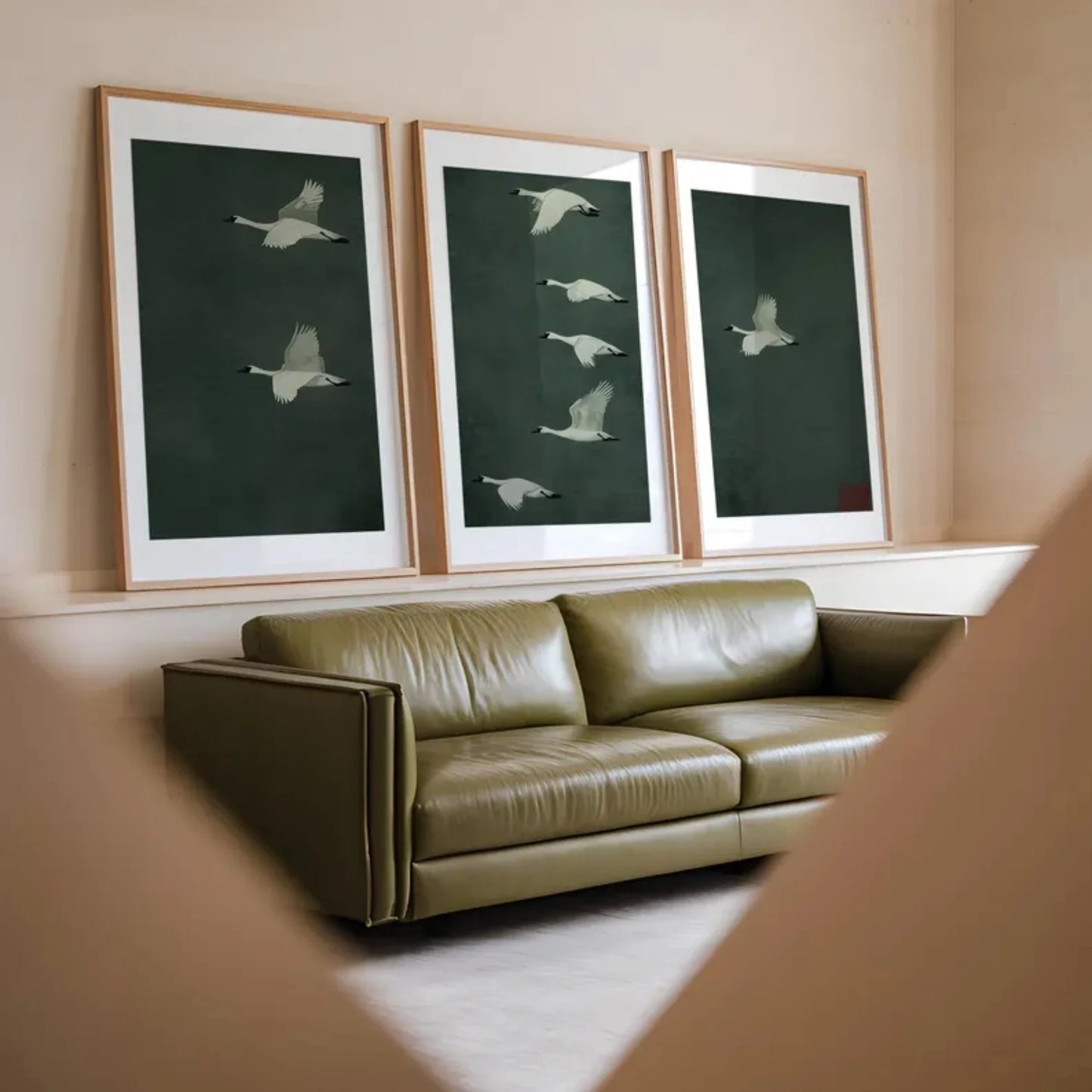 Emerald Green Geese 3-Piece Canvas Wall Art | Nature Print
