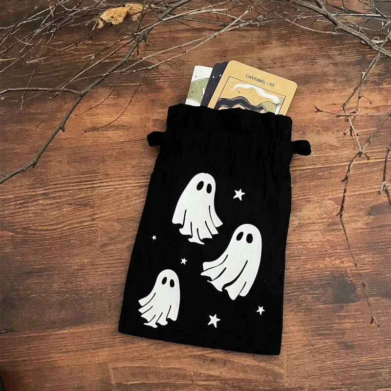 5-Pack Halloween Ghost Flannel Drawstring Bags for Tarot & Jewelry