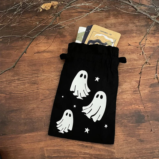 5-Pack Halloween Ghost Flannel Drawstring Bags for Tarot & Jewelry Halloween Gift Bags Peaceful Pleasures Health and Wellness