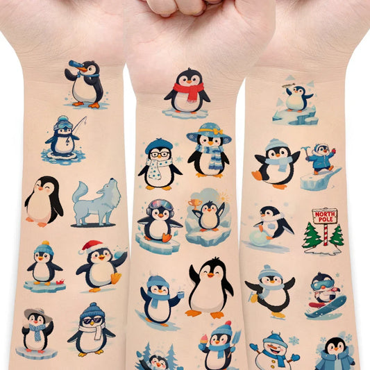 54-Piece Winter Temporary Tattoos – Penguin & Snowman Stickers Temporary Tattoo Stickers Oasis Select