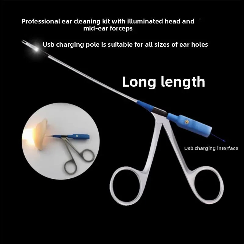 Medical Ear Wax Pick Tongs with Lights Earwax Remover Micro Alligator Crocodile Forceps Earpick Ear Nose Cleaning Clamp Ears Peaceful Pleasures Health and Wellness