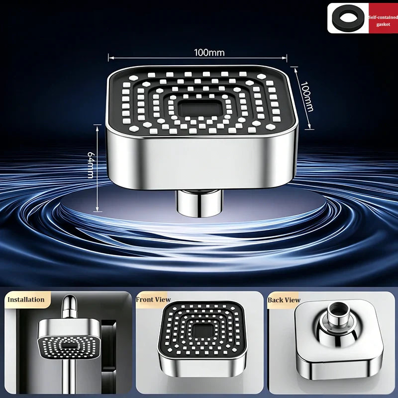 4" Square Rain Shower Head – Water-Saving Removable Sprayer