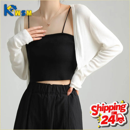 Women's Ice Silk Knit Cardigan – Open Front Crop Shrug Cover Up Knit Crop Cardigan Oasis Select