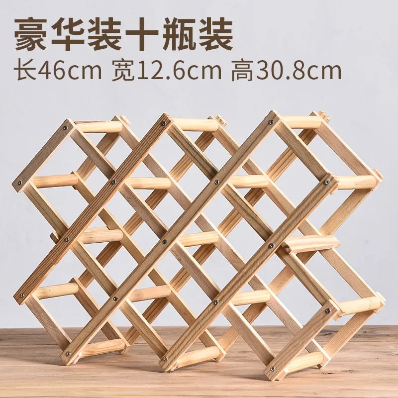 Wooden Double-layer Red Wine Display Piece Solid Wood Modern Minimalist Desktop Red Wine Display Rack Red Wine Display Rack Peaceful Pleasures Health and Wellness Wood color 10 grids