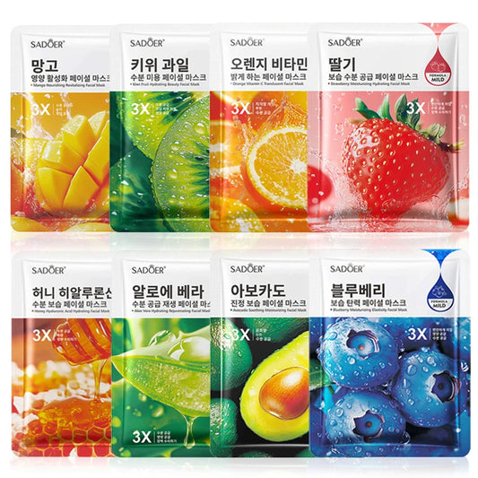 SADOER Fruits Face Mask 8pcs – Anti-Aging & Moisturizing Sheet Face Mask Set Peaceful Pleasures Health and Wellness Each 1pcs