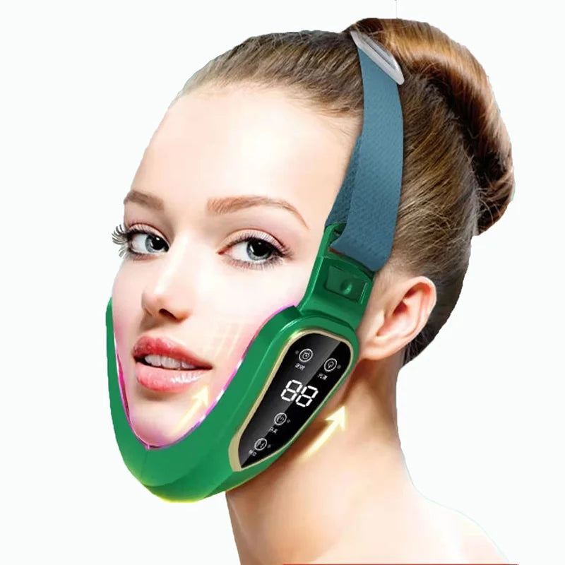 Facial Lifting Massager 12 Gears Electric Facial Massager V-line Face Lifting Slimming Vibration Device Home Use Beauty Tool Peaceful Pleasures Health and Wellness Green