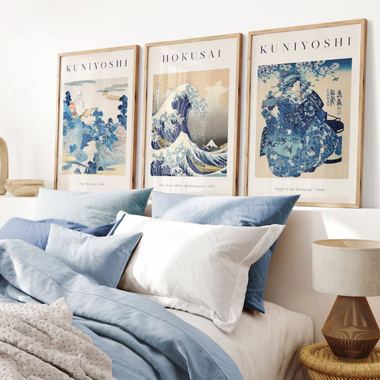 3-Piece Retro Japanese Wave Canvas Wall Art Print | Home Décor Canvas Wall Art Set Peaceful Pleasures Health and Wellness G5336-3pcs 30x40cm Unframed
