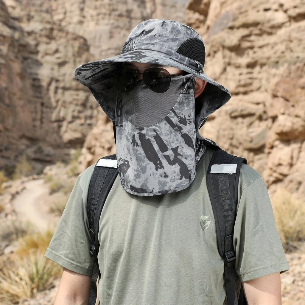 Unisex Sun-Protection Fishing Hat UPF50+ Wide Brim Outdoor UV-Protection Cap with Neck Flap for Hiking Fishing Travel Peaceful Pleasures Health and Wellness