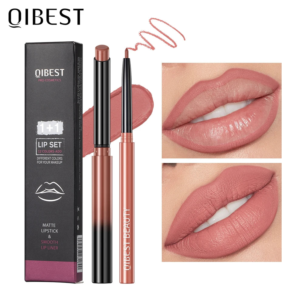 QIBEST Matte Lipliner Pencil Lipstick Sets Nude Pink Red Contour Tint Lipstick Waterproof Lasting Lip Liner Pen Lips Makeup Kits Peaceful Pleasures Health and Wellness