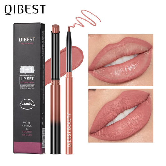 QIBEST Matte Lipliner Pencil Lipstick Sets Nude Pink Red Contour Tint Lipstick Waterproof Lasting Lip Liner Pen Lips Makeup Kits Peaceful Pleasures Health and Wellness