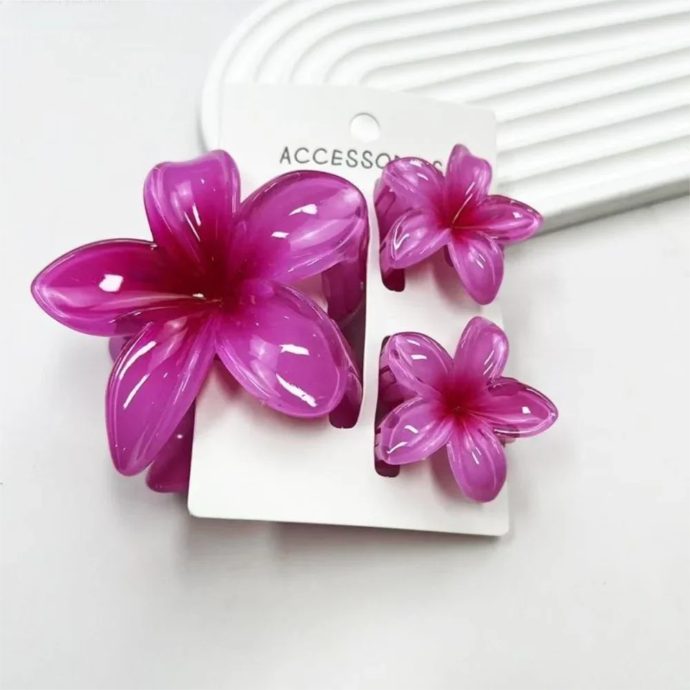 3-Pack Plumeria Flower Hair Claw Clips – Gradient Acrylic Set