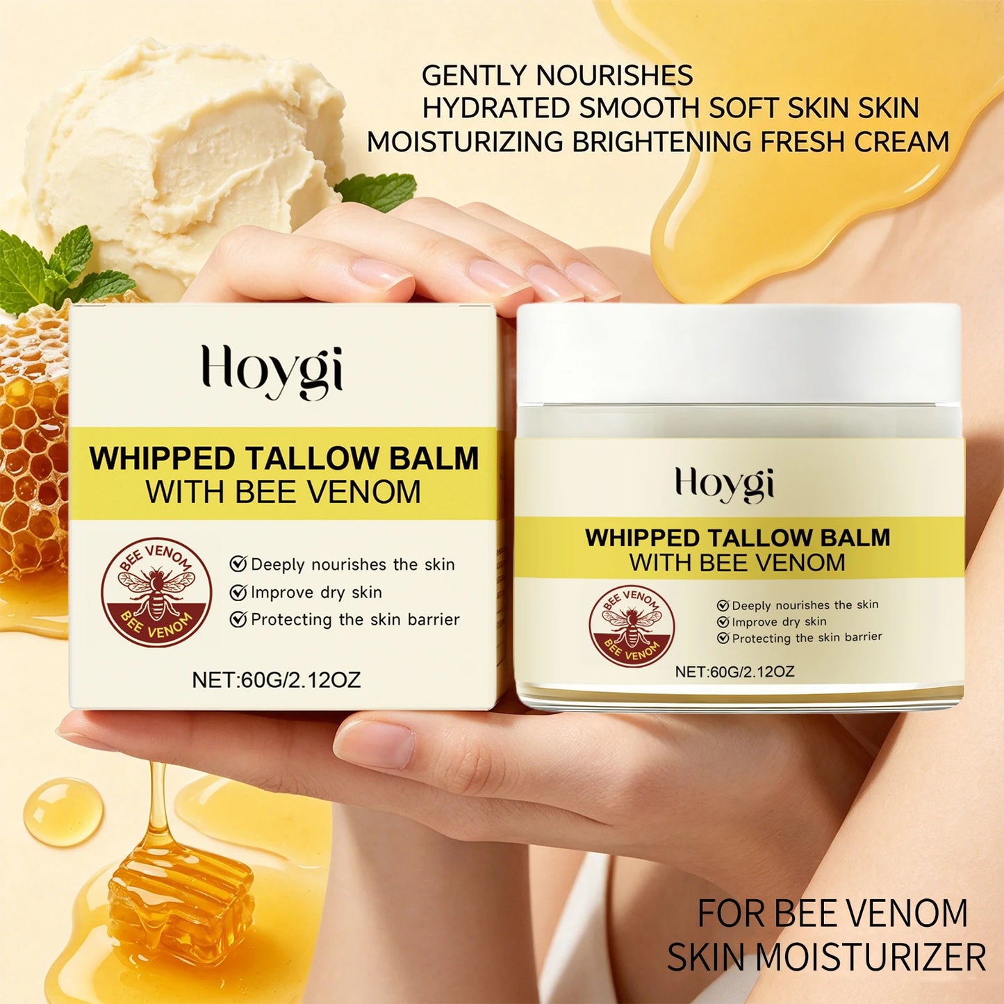 Whipped Tallow Balm for Dry Skin Repair Barrier Firming Lifting Reduces Fine Lines Boosts Elasticity Bee Venom Face & Body Crea Peaceful Pleasures Health and Wellness