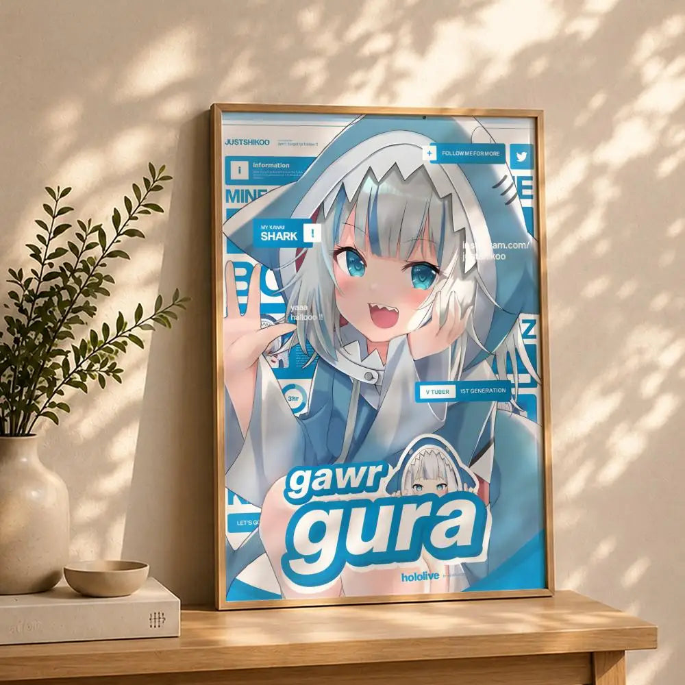 Vtuber G-Gawr GuraS Poster HD Self Adhesive Waterproof Wall Art Ideal for Home Office Dorm Bedroom Great Gift Peaceful Pleasures Health and Wellness White5 40X50cmNoframe