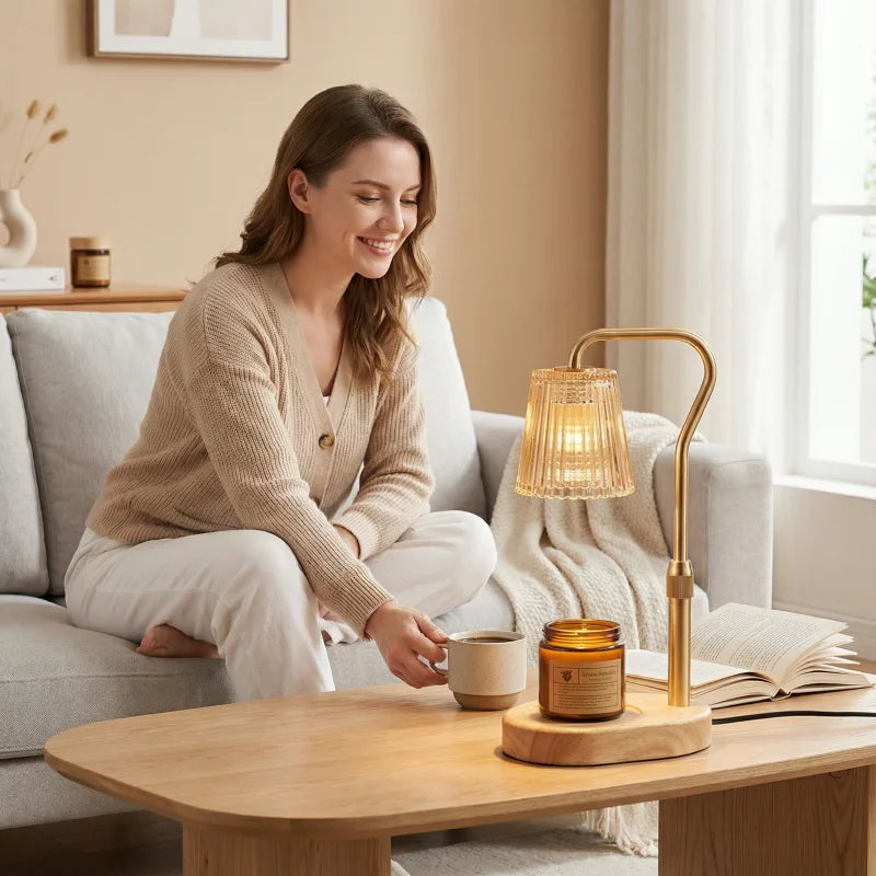35W Dimmable Candle Warmer Lamp with Timer | Retro Wood & Glass