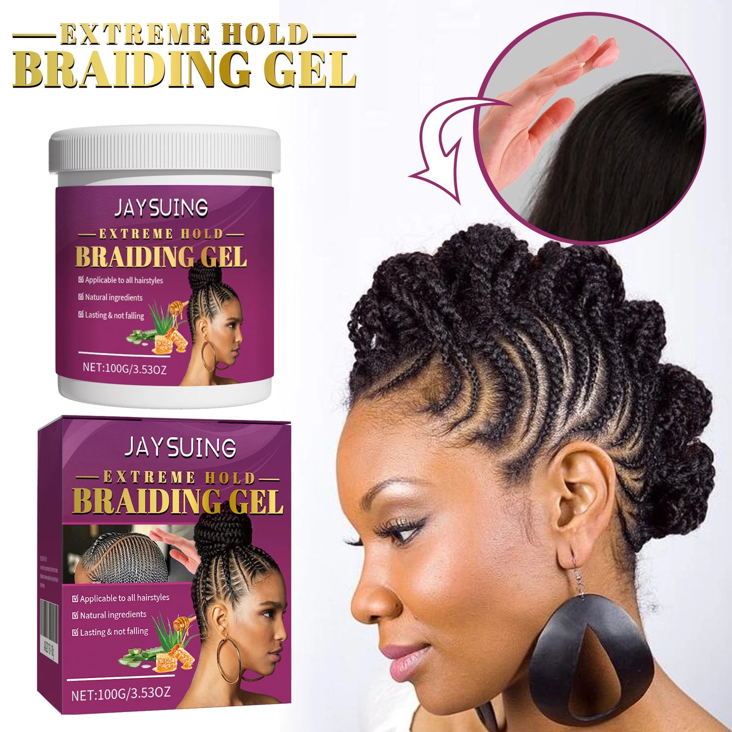 Jaysuing Braiding Gel Wax – Strong Hold Edge Control Anti-Frizz