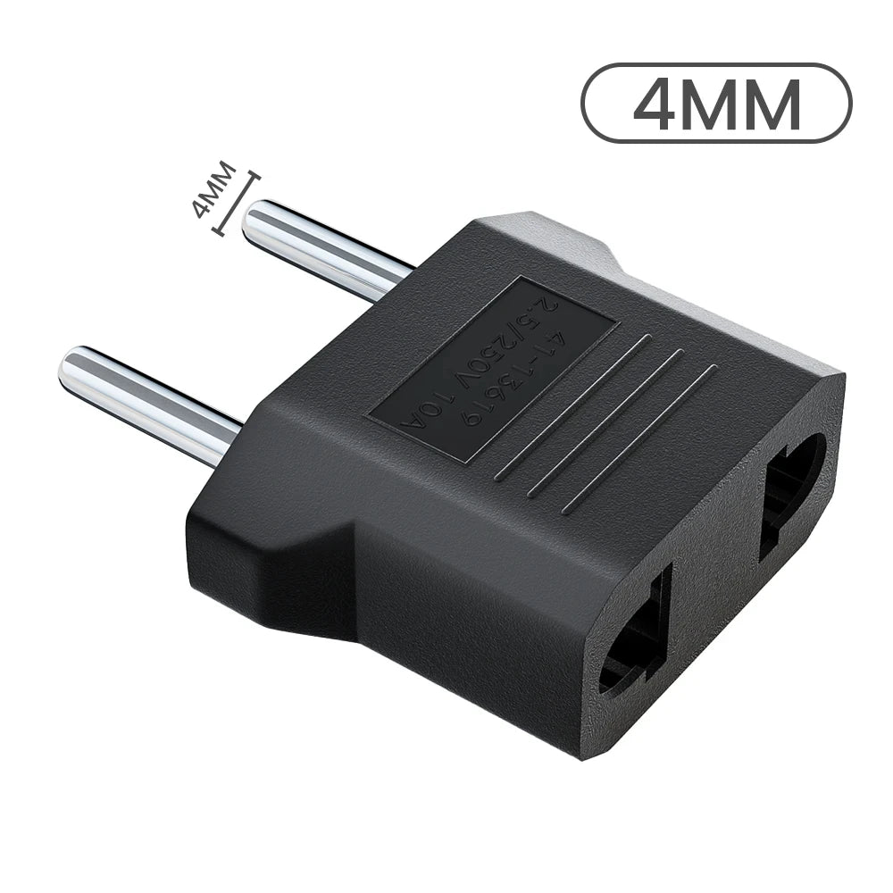 3/5/10Pcs US to EU Travel Plug Adapter Universal AC Power Converter for USA to European Outlets 4.0mm/4.8mm 2-Pin Socket Adapter Peaceful Pleasures Health and Wellness 4.0mm Black 3pcs