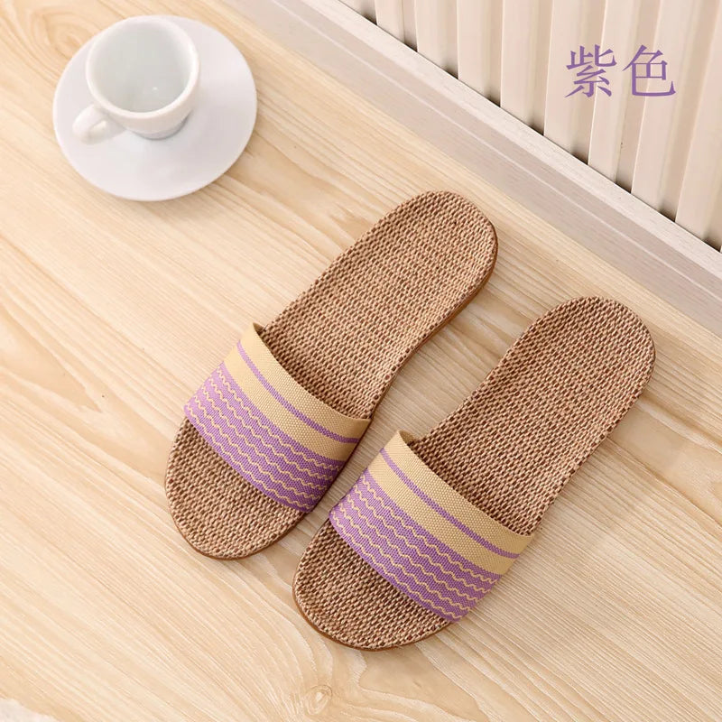 Women's Linen Indoor Slippers | Lightweight Non-Slip Flat Slides