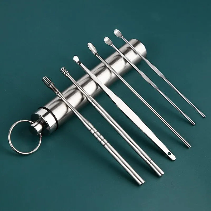 12/6 Piece Earpick Stainless Steel Ear Digging Tool Set Spiral Wax Remover For Perforation Cleaning Kit Cleaning Agent Peaceful Pleasures Health and Wellness