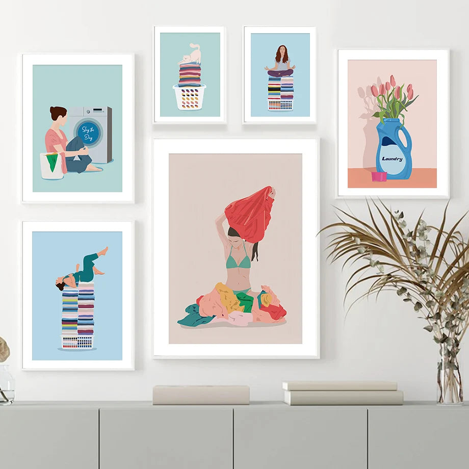 Pastel Nordic Canvas Wall Art | Laundry Room Flower Poster