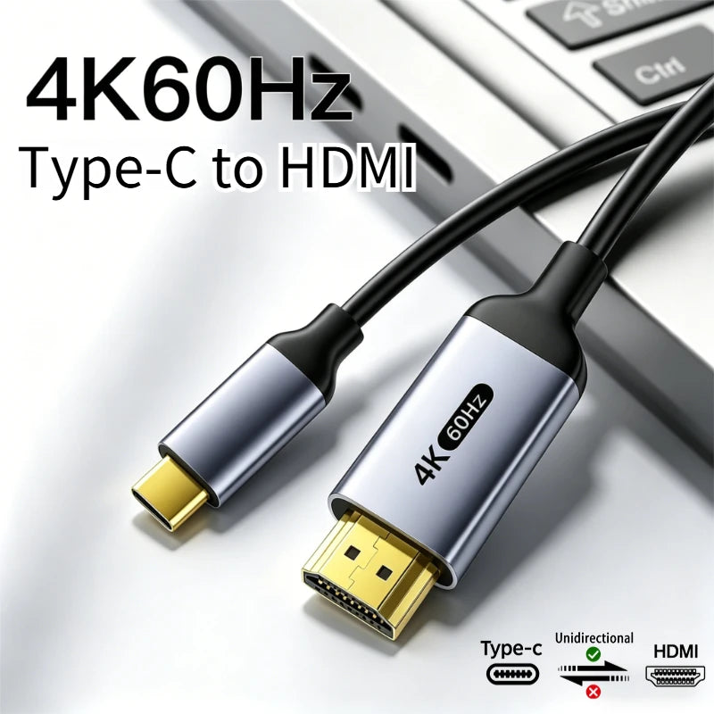 4K Type-C To HDMI Cable 4K@60Hz 2K@120Hz Type C HDMI Cables HDMI-Compatible Converter Adapter For Thunderbolt 3/4 Laptop TV Peaceful Pleasures Health and Wellness