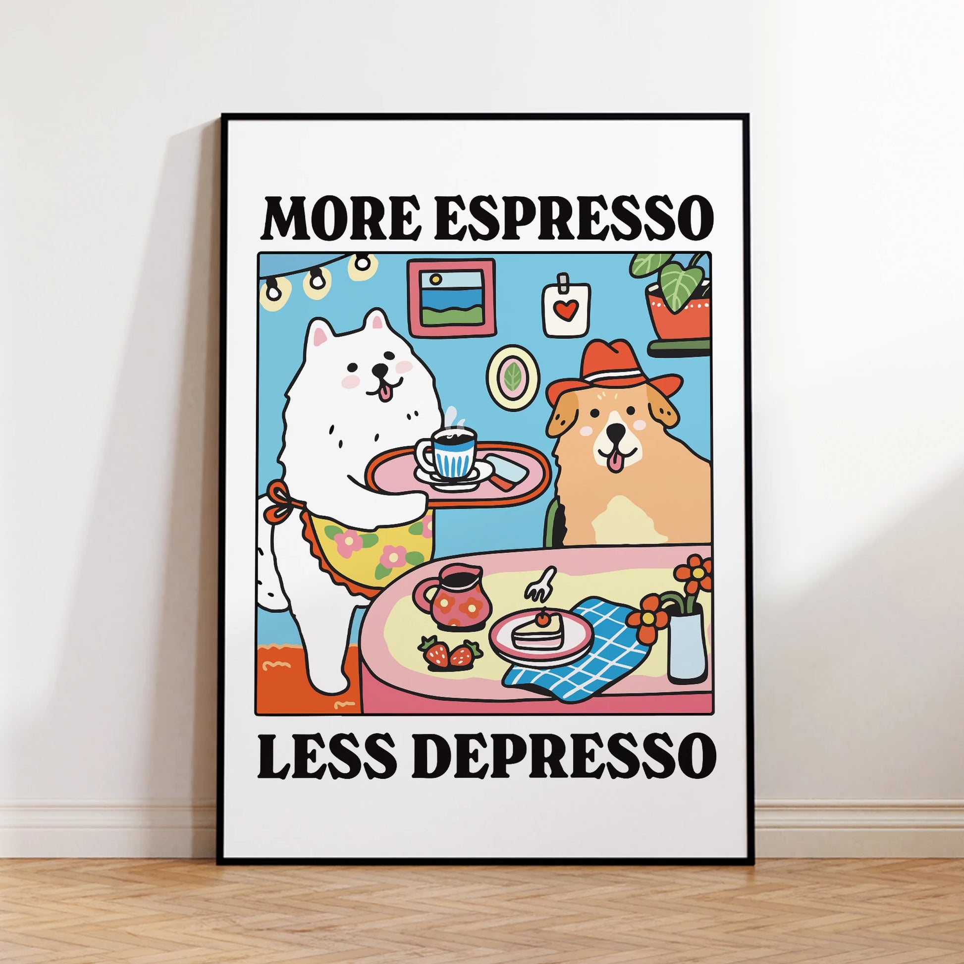 More Espresso Less Depresso Cartoon Dog Wall Art Prints Canvas Painting Poster Picture For Living Children Room Home Decor Gift Peaceful Pleasures Health and Wellness G3098 30x40cm Unframed