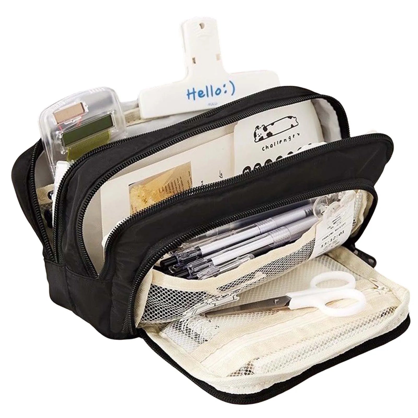 Portable Three-Layer Pencil Case Zipper Stationery Storage Bags with Zipper for School Student Teen Girl Boy Peaceful Pleasures Health and Wellness