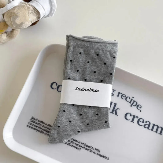 Women's Polka Dot Mid-Tube Socks – Breathable Cotton Summer Women's Casual Socks Oasis Select Dark Grey One Size
