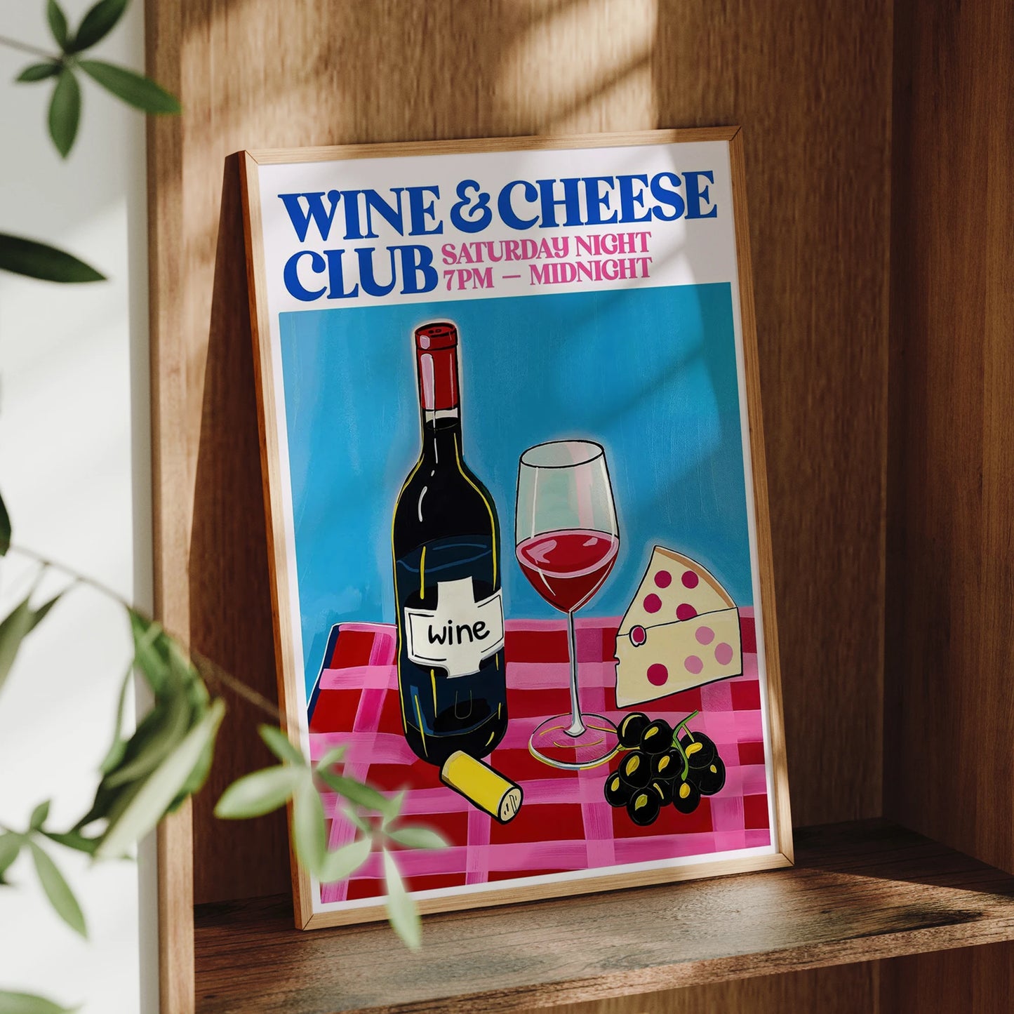 Modern Minimalist Wine & Cheese Canvas Wall Art Print Poster