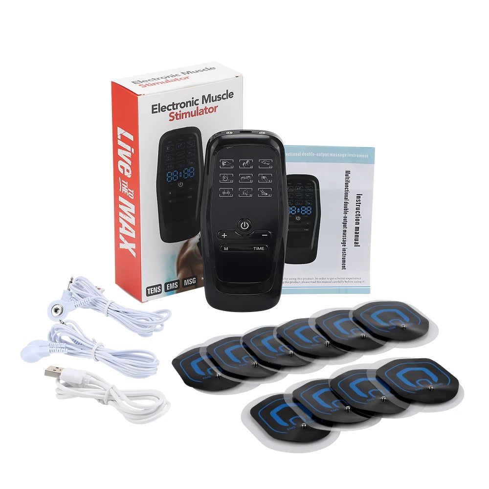 Electric Muscle Stimulator EMS & TENS Unit Pulse Massager for Back Neck Shoulder Knee Joints Full Body Relax 9 Modes 30 Gears Peaceful Pleasures Health and Wellness Piano Black