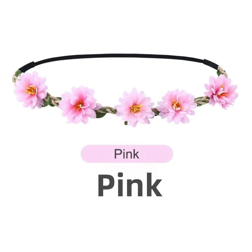 Pink Rose Floral Crown – Boho Adjustable Ribbon Headpiece