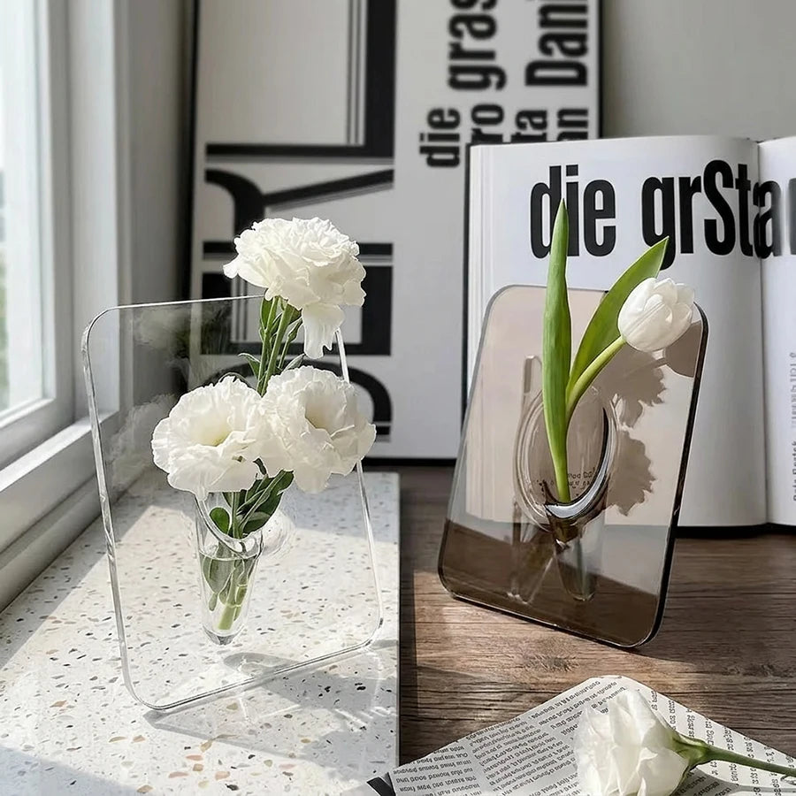 Frame Flower Vase – Clear Acrylic Modern Art Vase for Home Decor, Unique Decorative Standing Vase