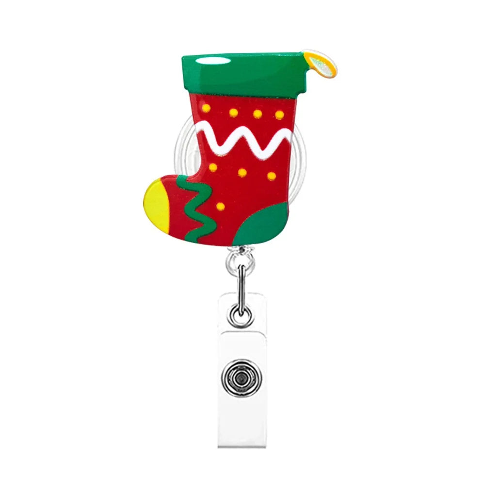 Acrylic Christmas Badge Reel Santa Claus Snowman Elk Retractable Badge Holder Gingerbread Xmas Decoration ID Card Holder Peaceful Pleasures Health and Wellness Style 15