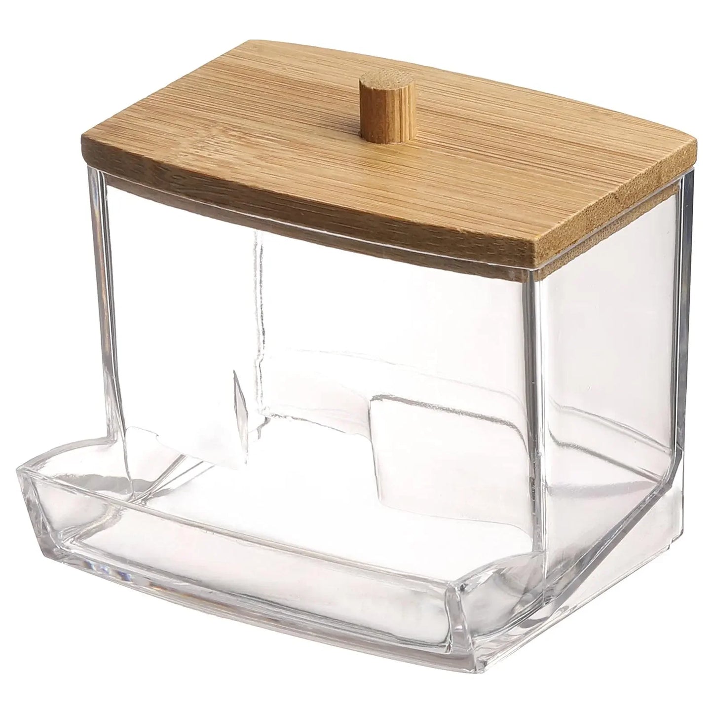 Cotton Swab Box - Transparent Bamboo Cover Dustproof Cotton Swab Toothpick Storage Box Multi-Purpose Visible Dispenser Peaceful Pleasures Health and Wellness transparent