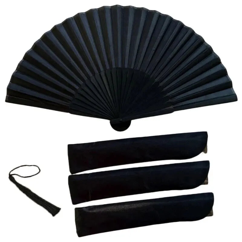 Chinese Style Black Vintage Hand Fan Folding Fans Dance Wedding Party Favor Chinese Dance Party Folding Fans Peaceful Pleasures Health and Wellness 1pc fan and 1pc bag