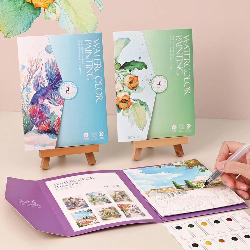 Bview Art Parent-child Watercolor 12-Color Solid Paint Book Doodle