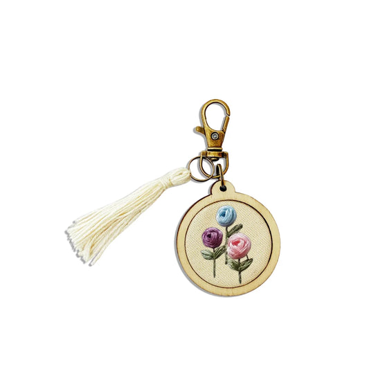 Mini Embroidery Keychain Accessory Set Embroidered Ring Frame Wooden Pendant Hand Embroidered DIY Keychain Handmade Material Kit Peaceful Pleasures Health and Wellness