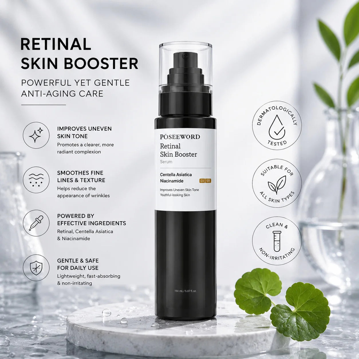 150ml Glow Intensive Retinol Skin Boosting Serum Fading Dark Spot Balancing Skin Tone Improve Fine Line Brightening Skin care Peaceful Pleasures Health and Wellness
