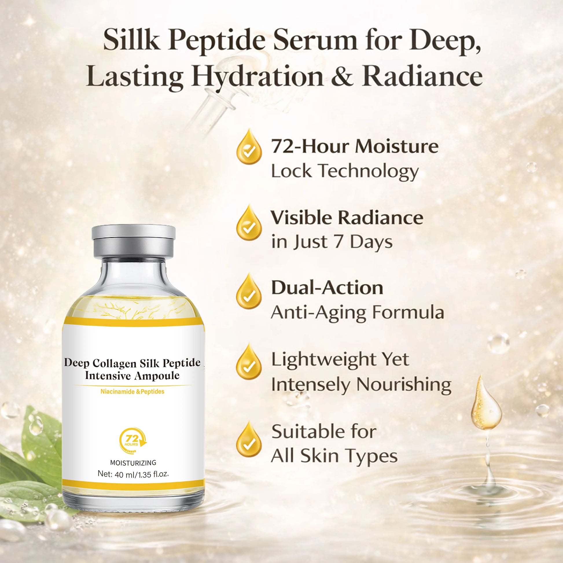 Deep Collagen Silk Peptide Intensive Ampoule Face-Lift Serum with Peptides & Deep Collagen Plumping, Smooth, Korean Skincare Peaceful Pleasures Health and Wellness