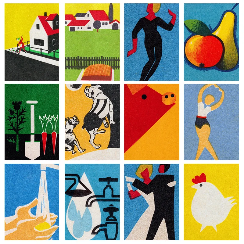 Vintage Eastern Europe Matchbox Canvas Wall Art – Geometric Animal