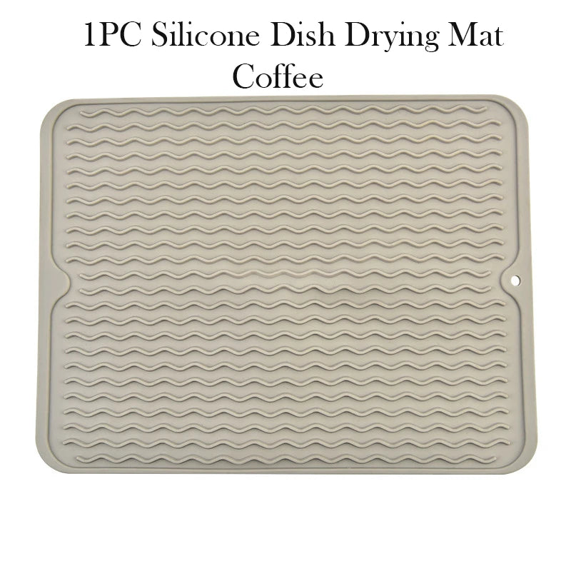 Silicone Dish Drying Mat Protector Sink Mat Table Kitchen Home Anti Slip Drying Dishes Drain Mat Heat Resistant Kitchen Sink Mat Peaceful Pleasures Health and Wellness 1pc coffee 40x30CM Strip