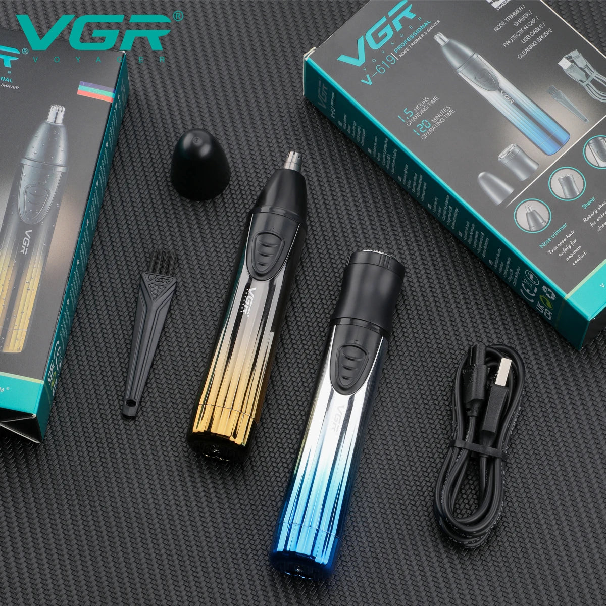 VGR new 2-in-1 hair trimming set convenient shaver sharp blade hair remover men's USB electric shaver nose hair trimmer V-619 Peaceful Pleasures Health and Wellness