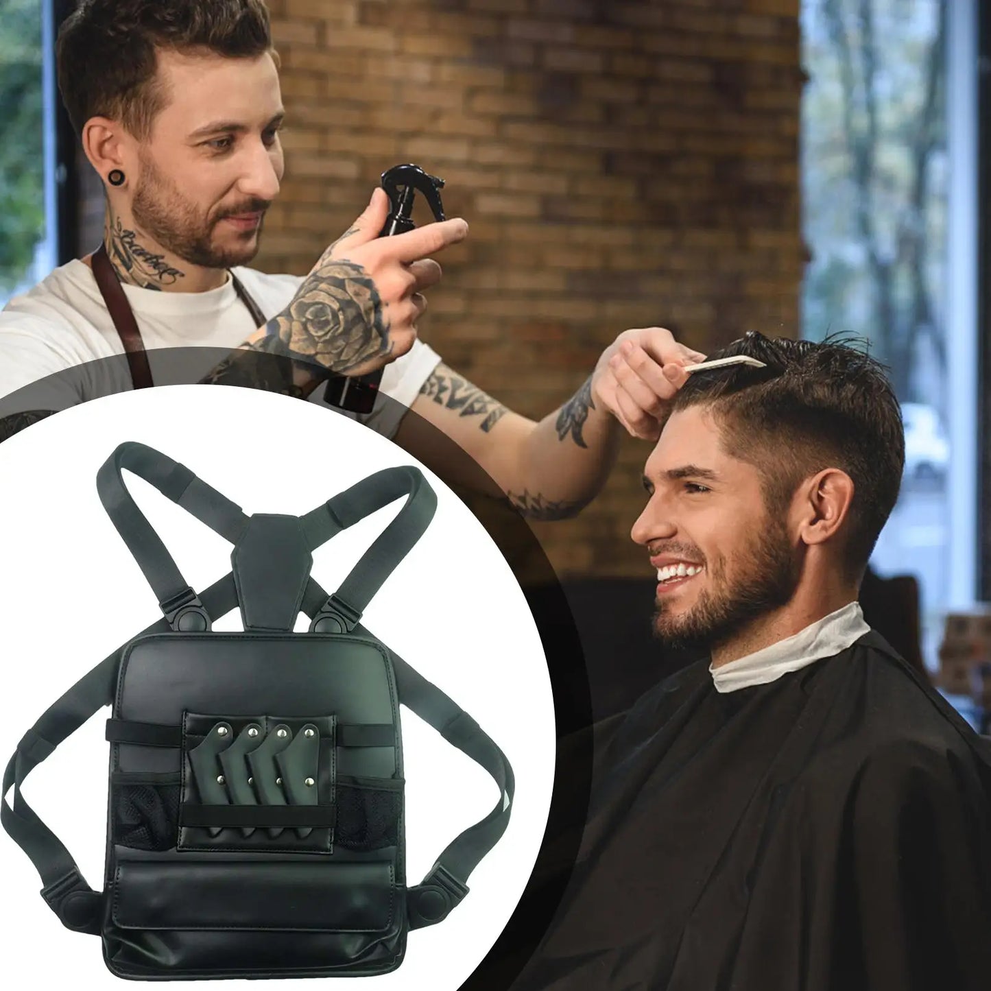 PU Leather Barber Chest Bag | Clipper & Scissor Organizer