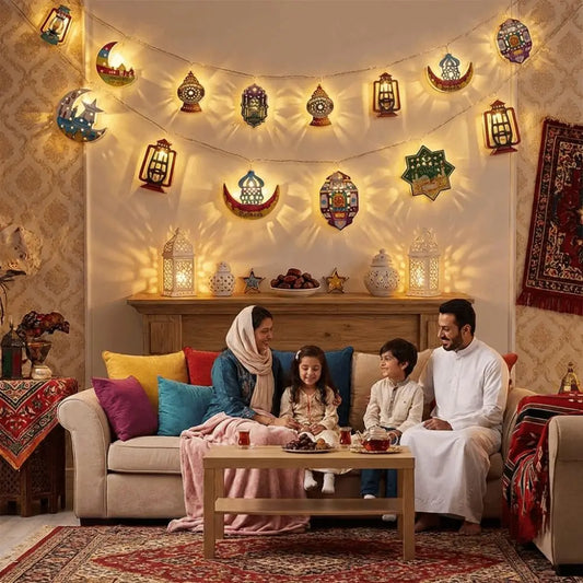 Eid Mubarak LED String Lights – Moon Star Iron Art Battery Holiday String Lights Oasis Select