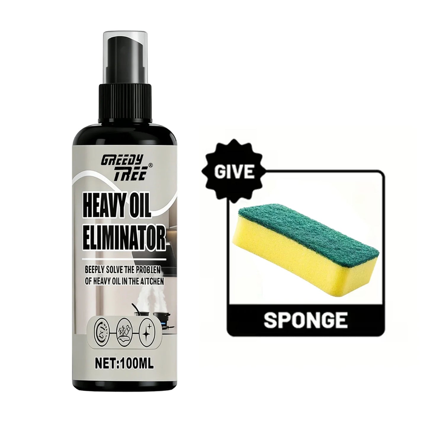 Heavy-Duty Kitchen Degreaser Spray 100ml + Free Sponge