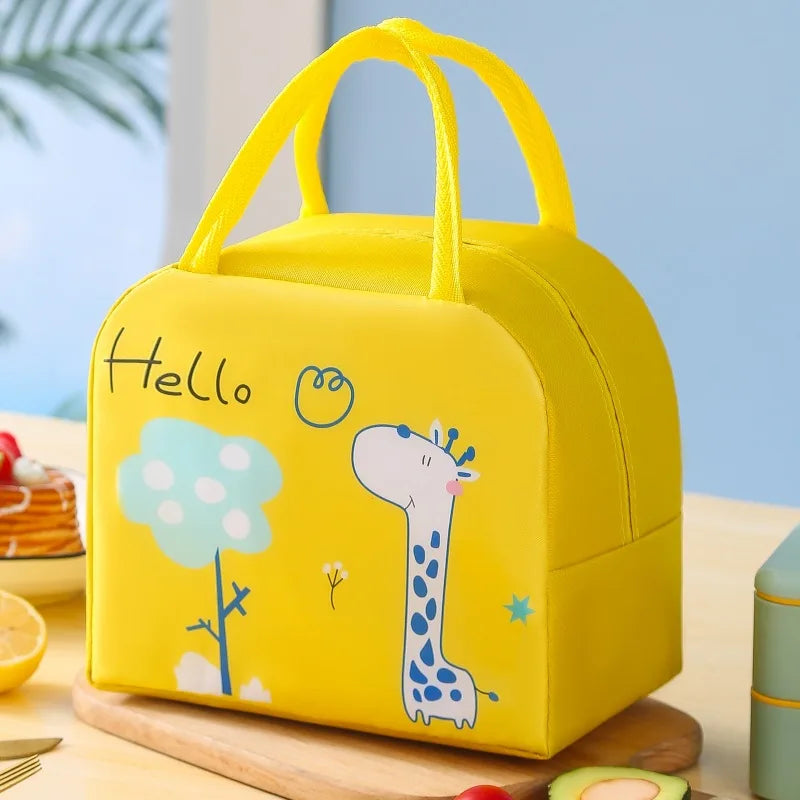 Household Insulated Cartoon Pattern Bento Bag For Students To Bring Food To Work, Lunch Bag Ice Pack, Hand-Held Lunch Box Bag Peaceful Pleasures Health and Wellness YELLOW