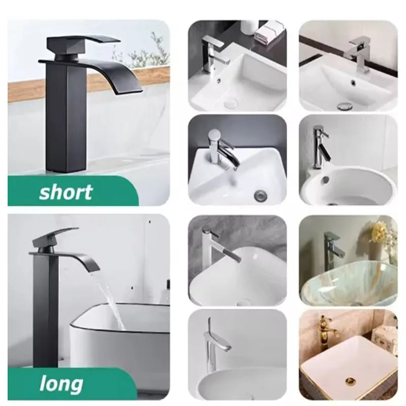Black Stainless Steel Waterfall Basin Faucet | Hot & Cold